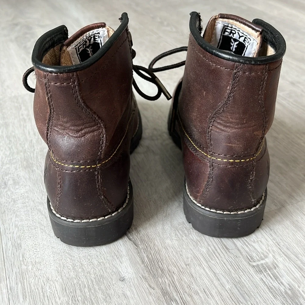 Frye Dakota Mid‎ Lace Up Tie Leather Boots Brown Boys Unisex Youth 13.5